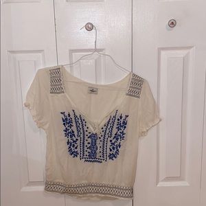 White Blouse w blue design